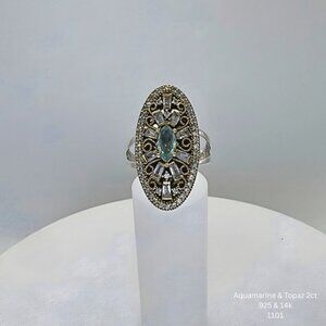 Handmade Jewelry Aquamarine Topaz Ring 925 14k Size 8.5 Resizable Jewelry Making